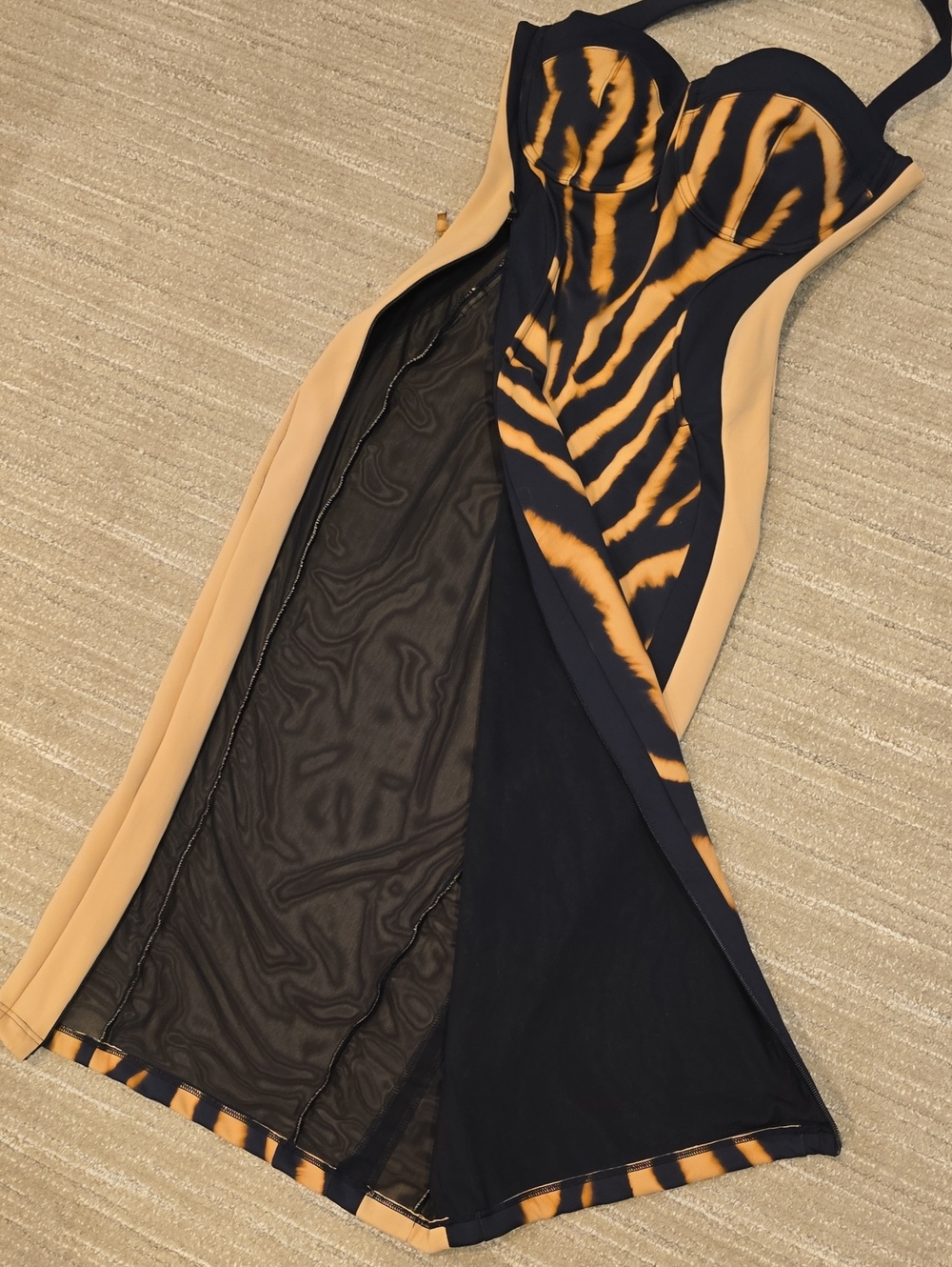 TA3 Strapless Tiger-Print Bodycon Dress in Black and Tan, Size S - Picture 4 of 12